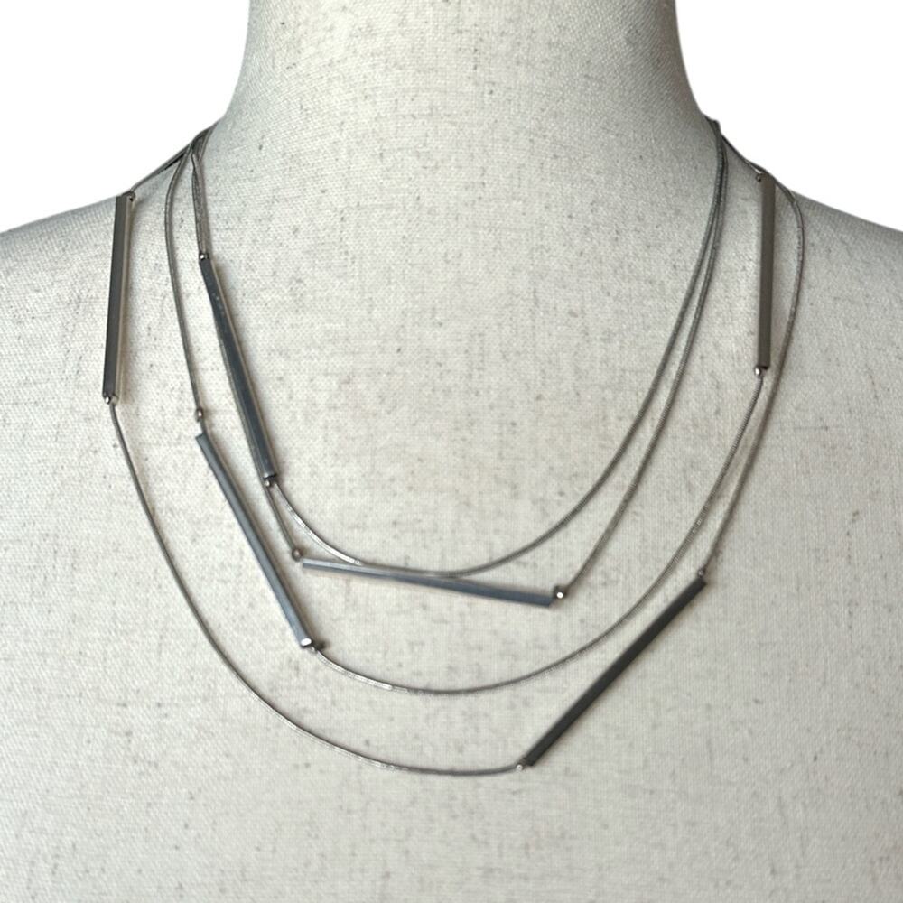 Gunmetal Silver Multi-Strand Bar Necklace – Minimalist Layered Design